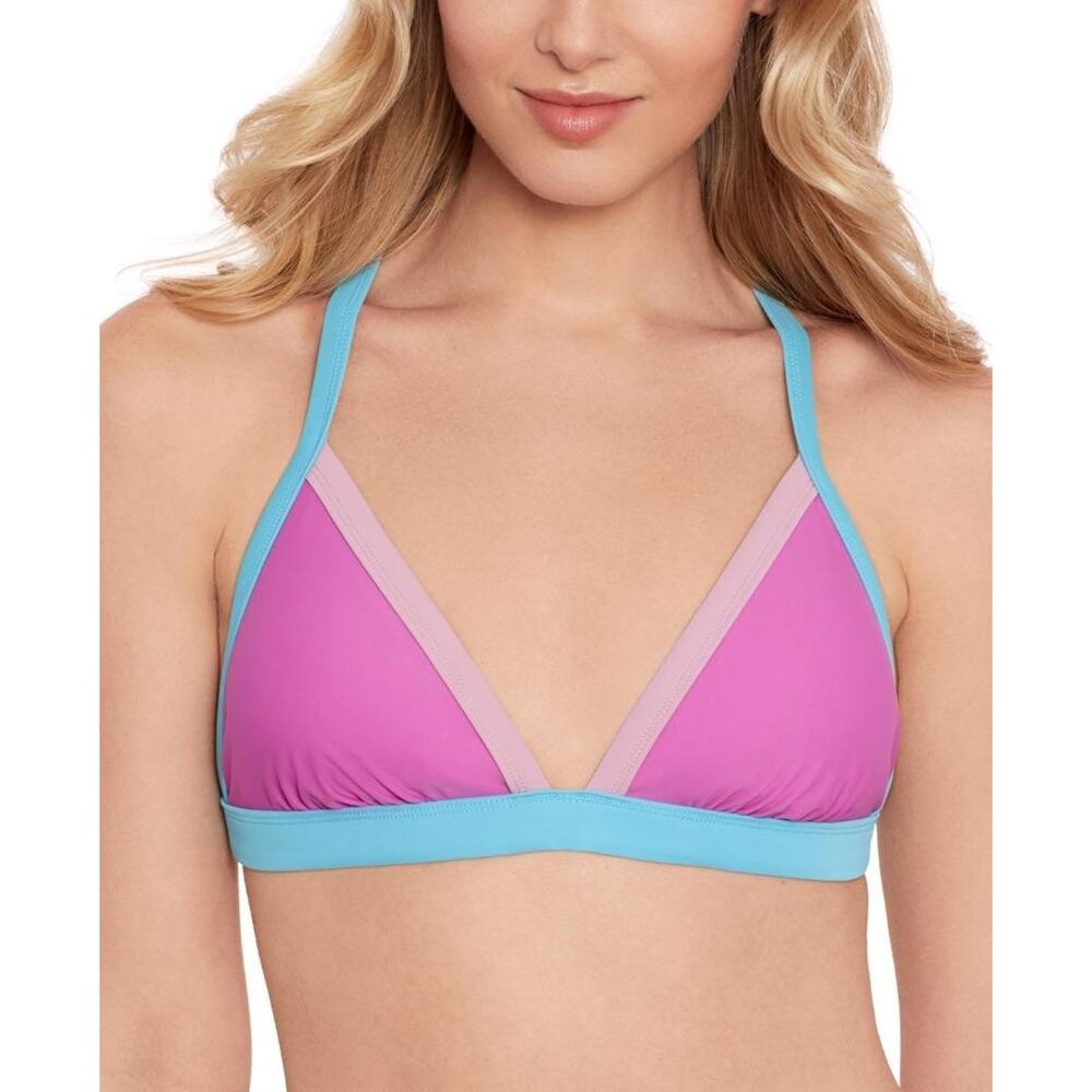 Salt + Cove Juniors' Orchid Multicolor Contrast-Trim Triangle Bikini Top Size S